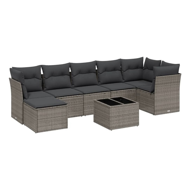Afuera Living Contemporary 8 Piece Poly Rattan Small Sofa Set in Gray