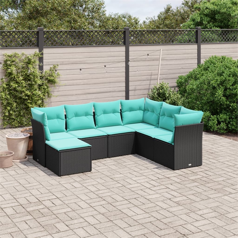Afuera Living Contemporary 7 Piece Poly Rattan Sofa Set in Black