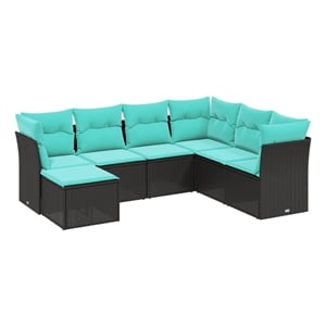 Afuera Living Contemporary 7 Piece Poly Rattan Sofa Set in Black