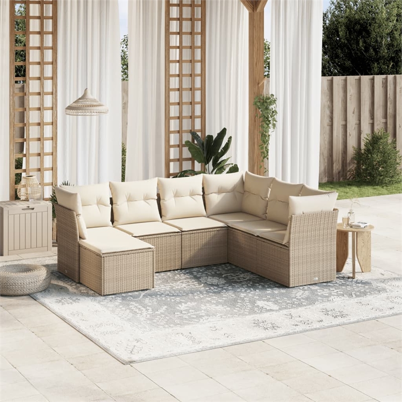 Afuera Living Contemporary 7 Piece Poly Rattan Sofa Set in Beige