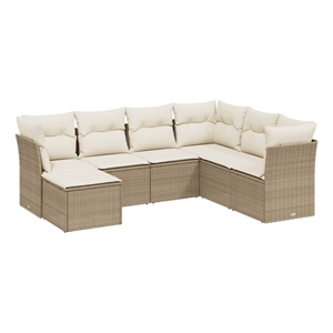 Afuera Living Contemporary 7 Piece Poly Rattan Sofa Set in Beige