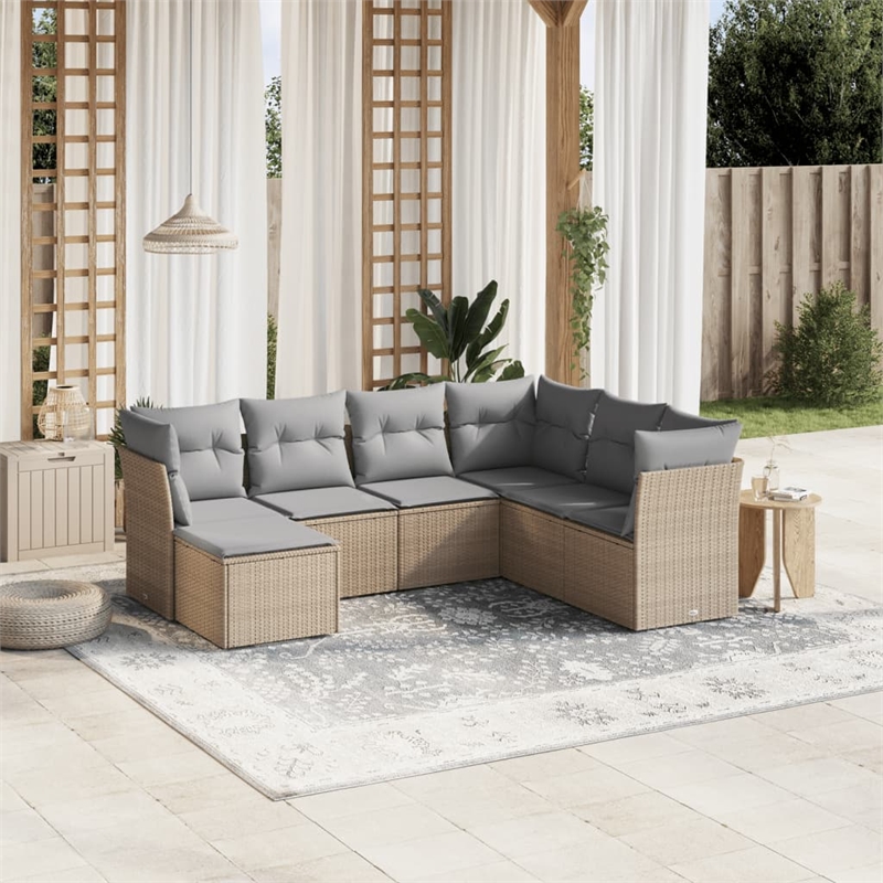 Afuera Living Contemporary 7 Piece Poly Rattan Large Sofa Set in Beige