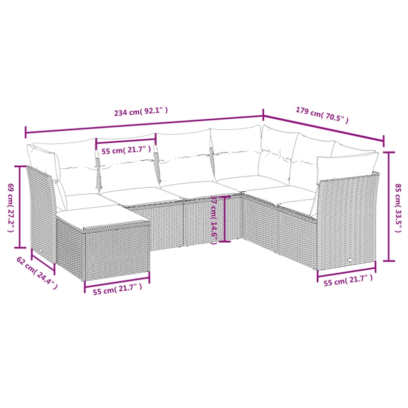Afuera Living Contemporary 7 Piece Poly Rattan Large Sofa Set in Beige