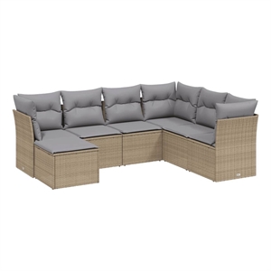 Afuera Living Contemporary 7 Piece Poly Rattan Large Sofa Set in Beige