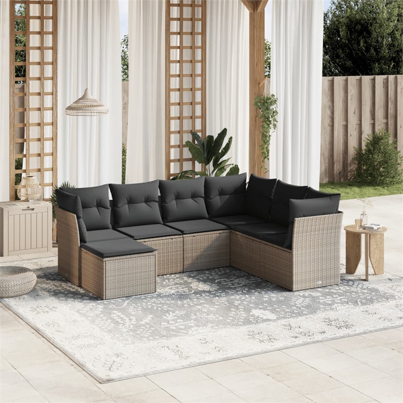 Afuera Living Contemporary 7 Piece Poly Rattan Sofa Set in Gray
