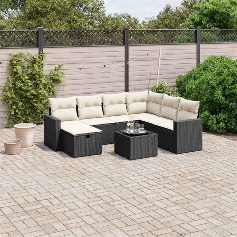 Afuera Living Contemporary 8 Piece Poly Rattan Sofa Set in Black