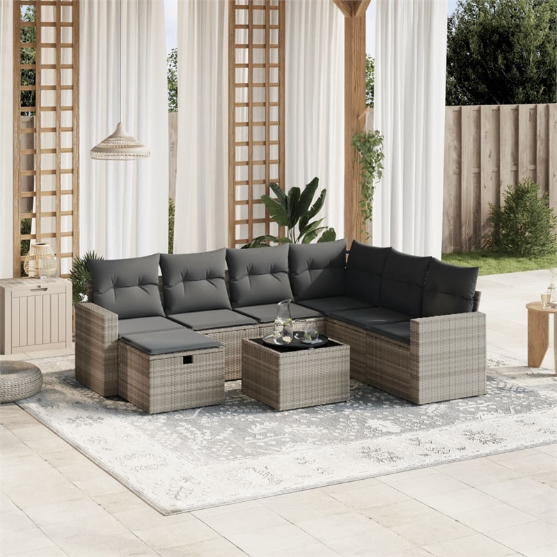 Afuera Living Contemporary 8 Piece Poly Rattan Sofa Set in Gray