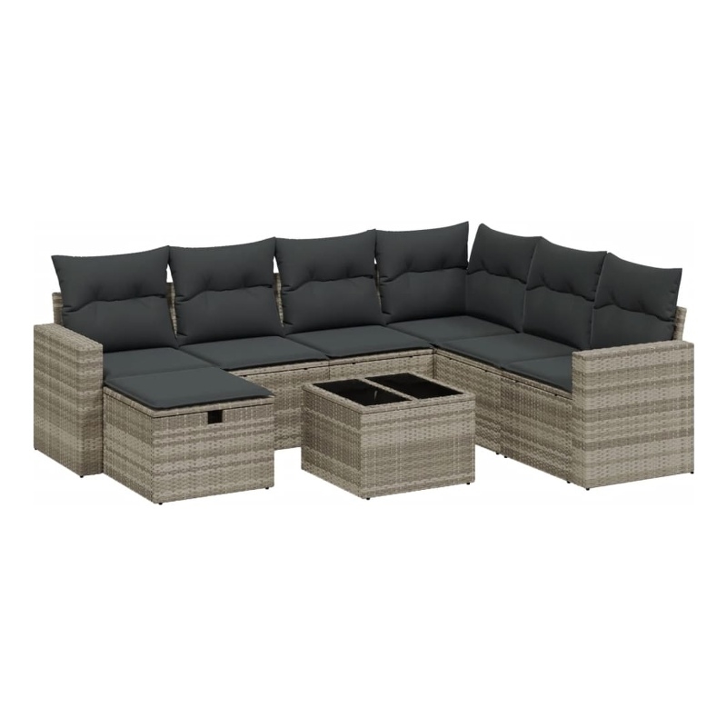 Afuera Living Contemporary 8 Piece Poly Rattan Sofa Set in Gray
