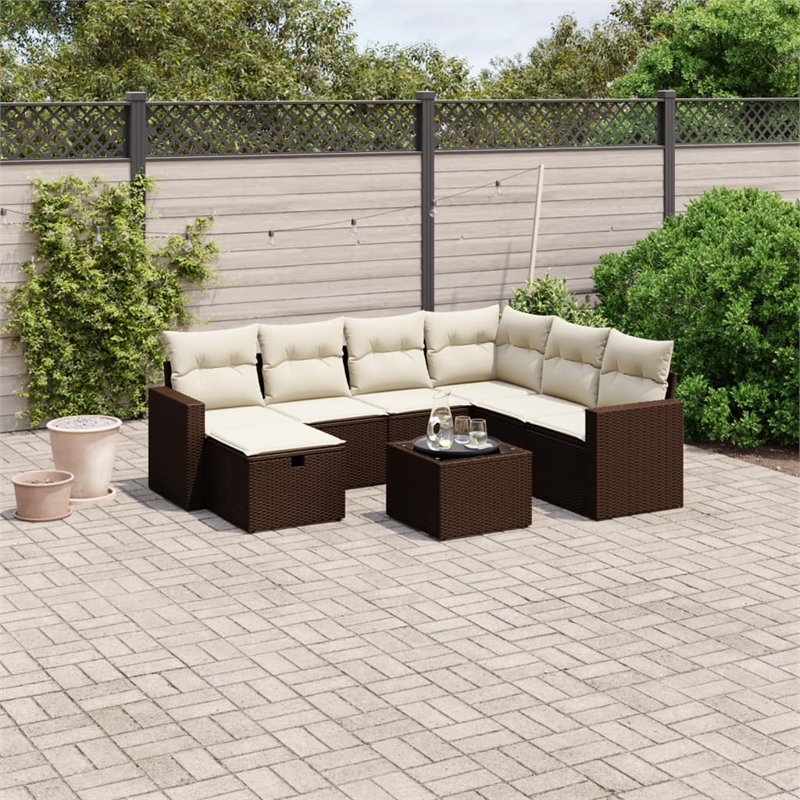 Afuera Living Contemporary 8 Piece Poly Rattan Large Sofa Set in Brown