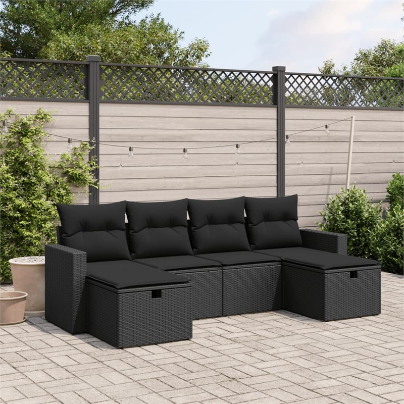 Afuera Living Contemporary 6 Piece Poly Rattan Large Sofa Set in Black