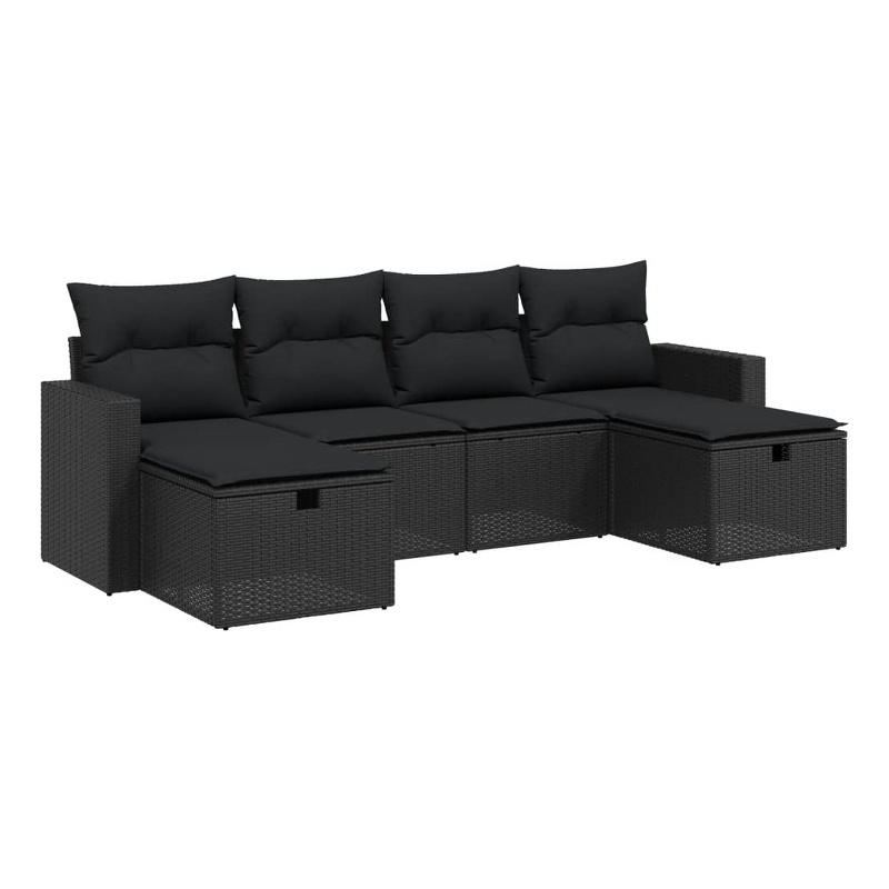 Afuera Living Contemporary 6 Piece Poly Rattan Large Sofa Set in Black