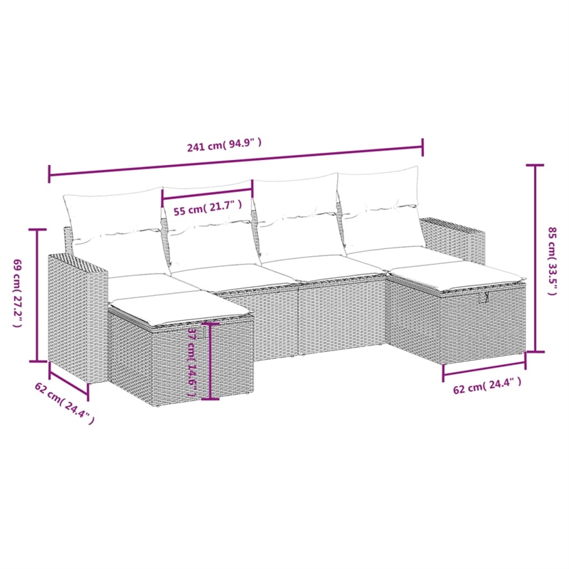 Afuera Living Contemporary 6 Piece Poly Rattan Large Sofa Set in Beige