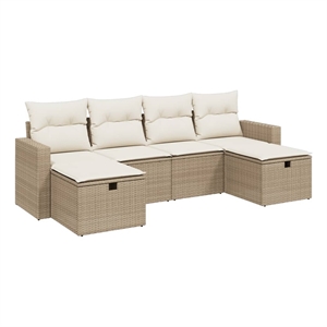 Afuera Living Contemporary 6 Piece Poly Rattan Large Sofa Set in Beige