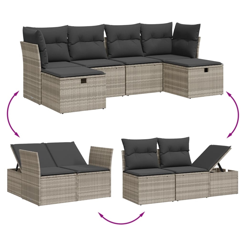 Afuera Living Contemporary 6 Piece Poly Rattan Large Sofa Set in Gray