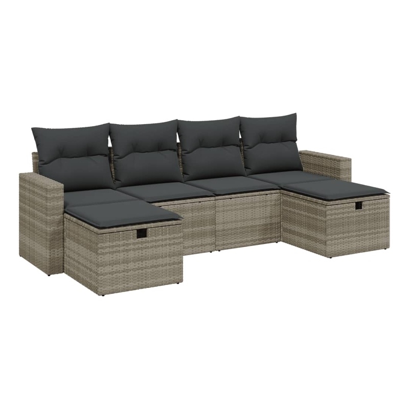 Afuera Living Contemporary 6 Piece Poly Rattan Large Sofa Set in Gray