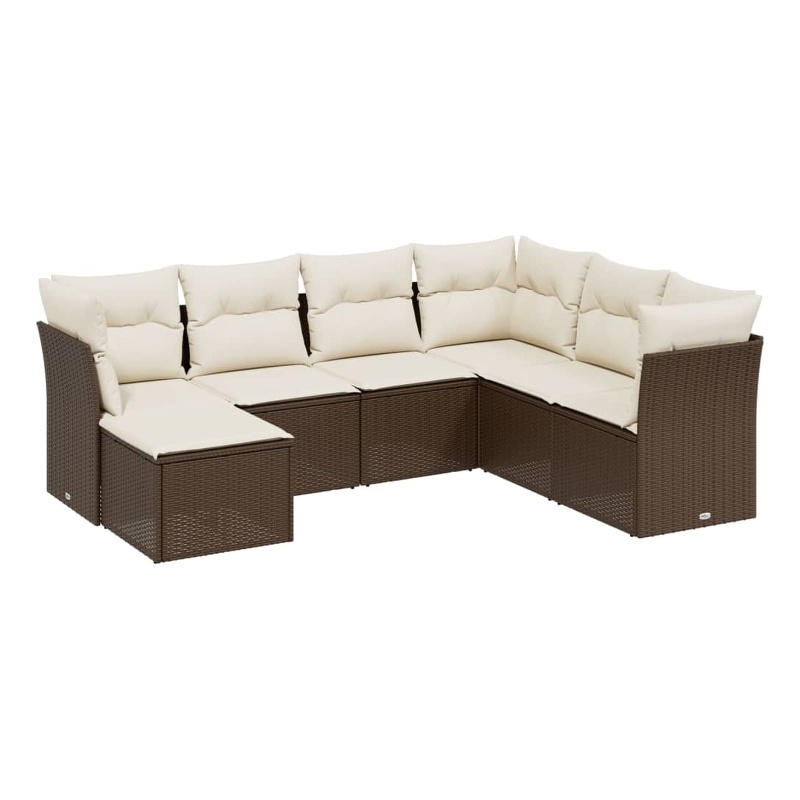 Afuera Living Contemporary 7 Piece Poly Rattan Large Sofa Set in Brown