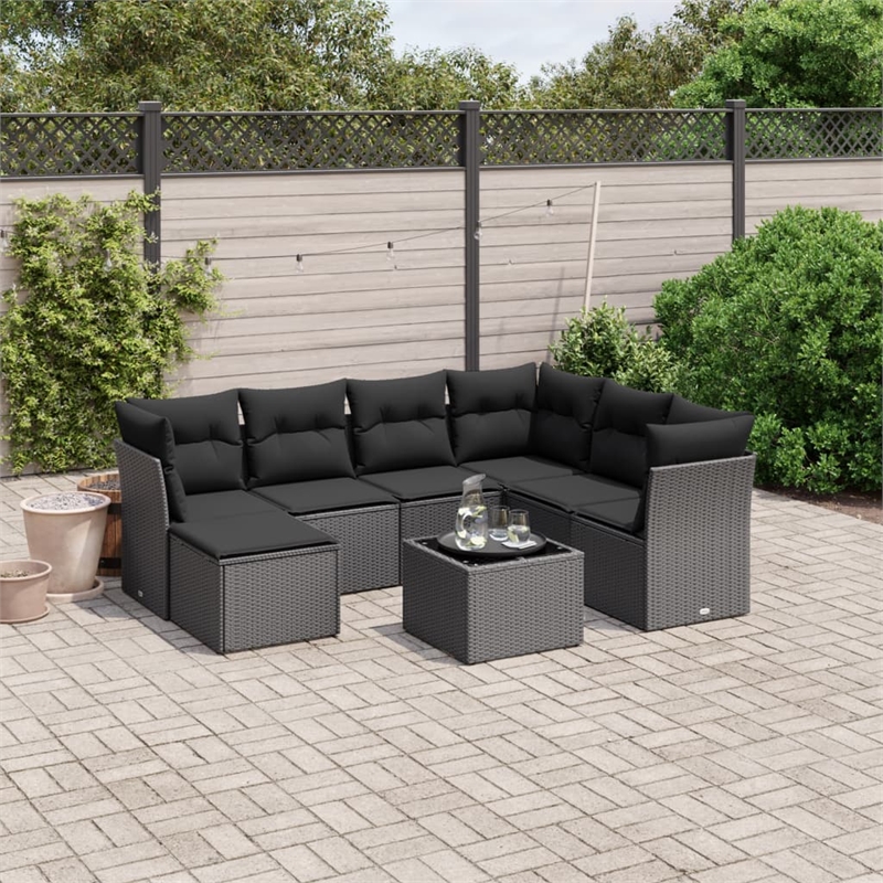 Afuera Living Contemporary 8 Piece Poly Rattan Large Sofa Set in Black