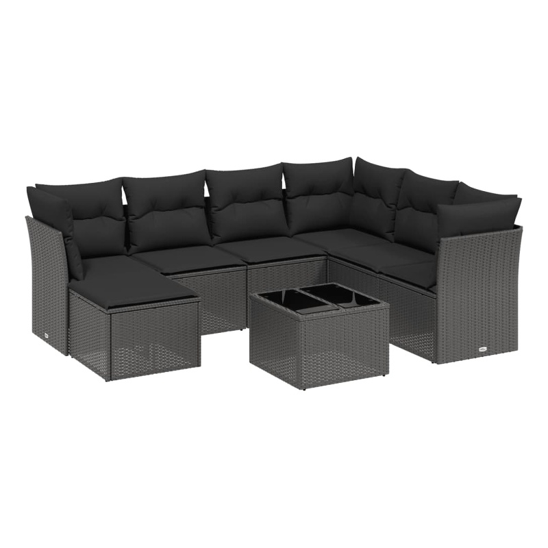 Afuera Living Contemporary 8 Piece Poly Rattan Large Sofa Set in Black