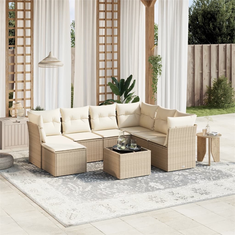 Afuera Living Contemporary 8 Piece Poly Rattan Large Sofa Set in Beige