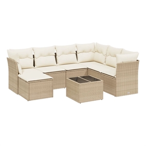 Afuera Living Contemporary 8 Piece Poly Rattan Large Sofa Set in Beige