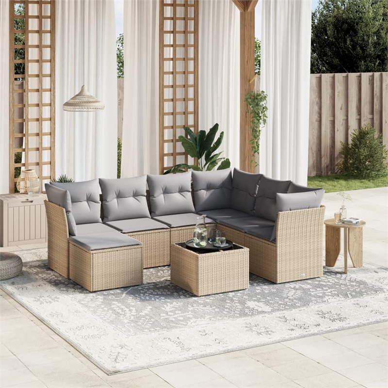 Afuera Living 8 Piece Poly Rattan Large Sofa Set with Removable Covers in Beige