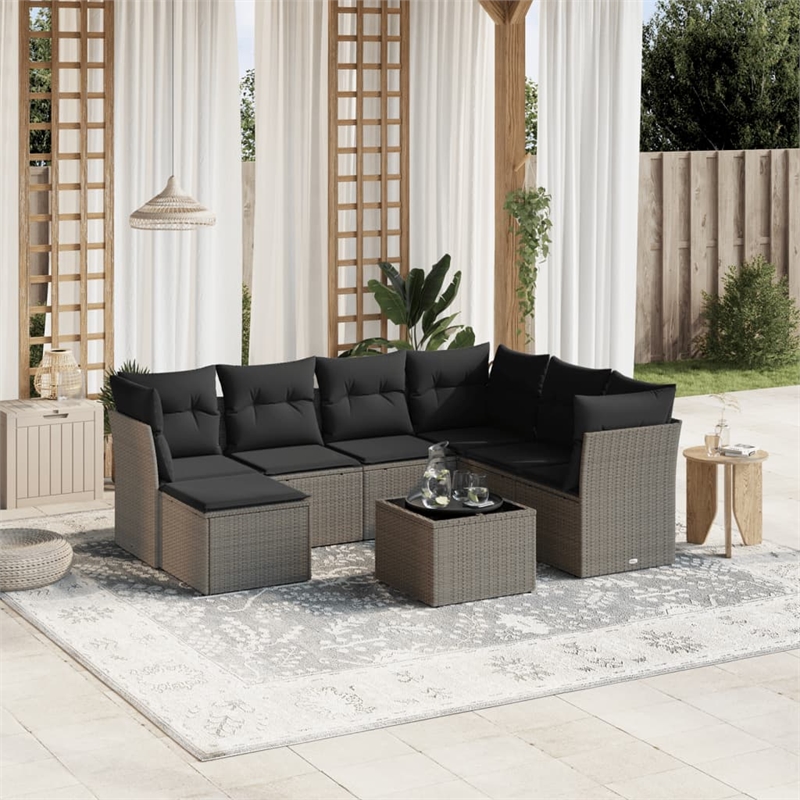 Afuera Living Contemporary 8 Piece Poly Rattan Large Sofa Set in Gray