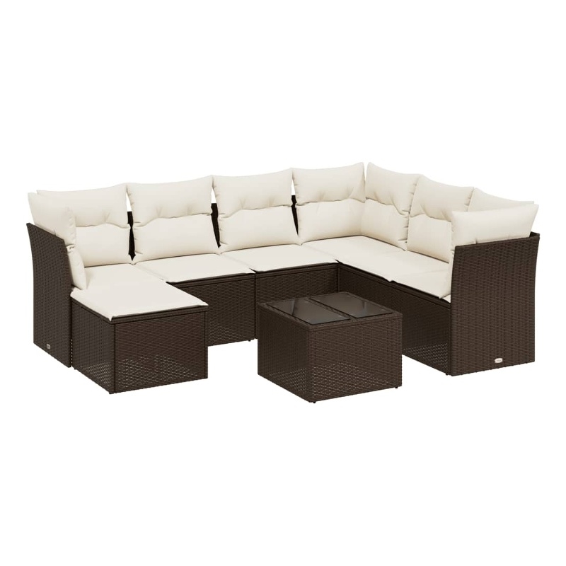 Afuera Living Contemporary Synthetic Poly Rattan 8 Piece Sofa Set in Brown