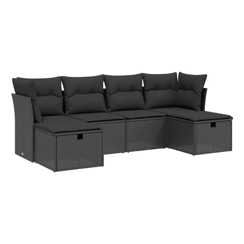 Afuera Living 6 Piece Poly Rattan Large Sofa Set with Removable Covers in Black
