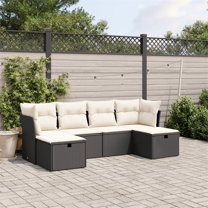 Afuera Living Contemporary 6 Piece Poly Rattan Large Sofa Set in Black