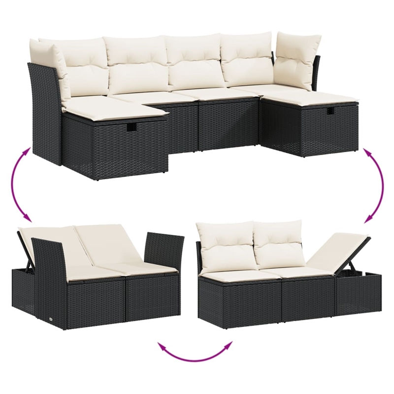 Afuera Living Contemporary 6 Piece Poly Rattan Large Sofa Set in Black