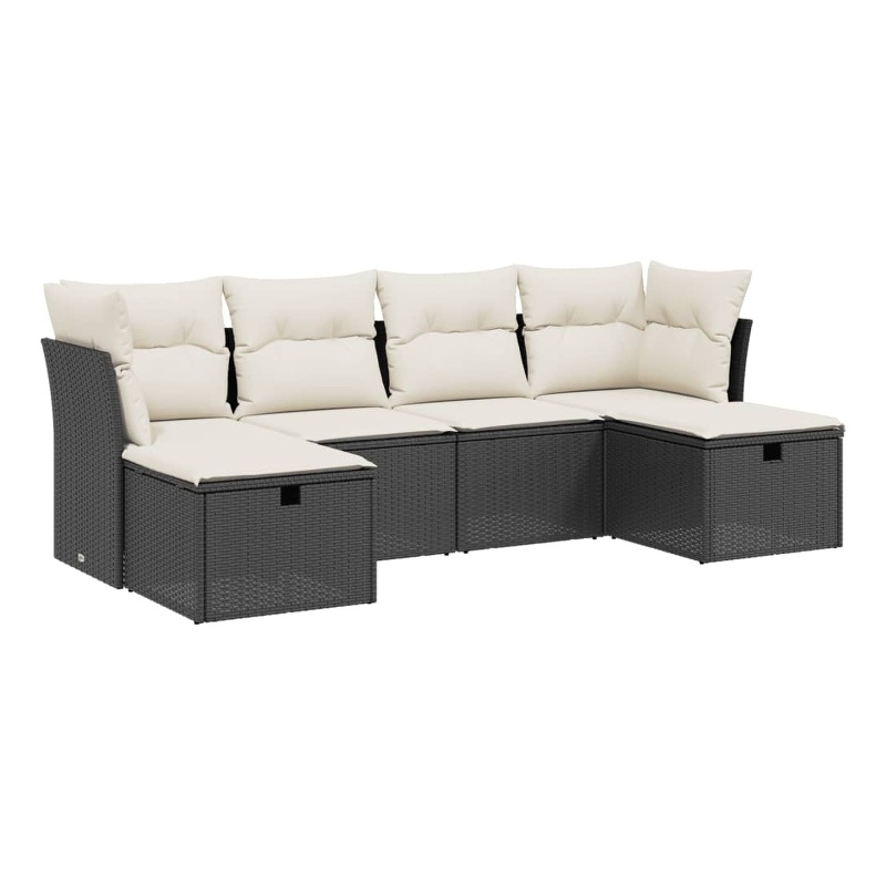 Afuera Living Contemporary 6 Piece Poly Rattan Large Sofa Set in Black
