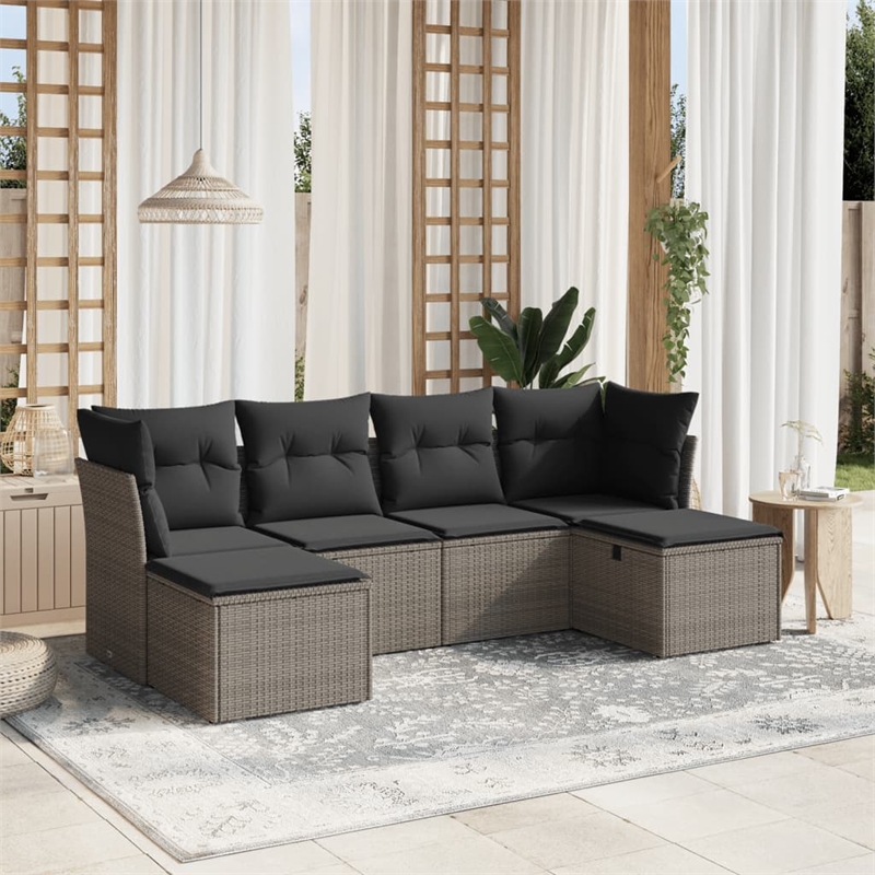 Afuera Living Contemporary 6 Piece Poly Rattan Large Sofa Set in Gray