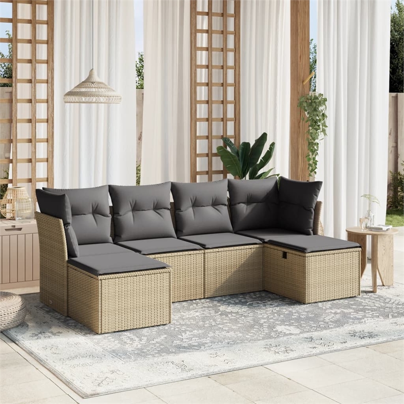 Afuera Living Contemporary 6 Piece Poly Rattan Large Sofa Set in Beige