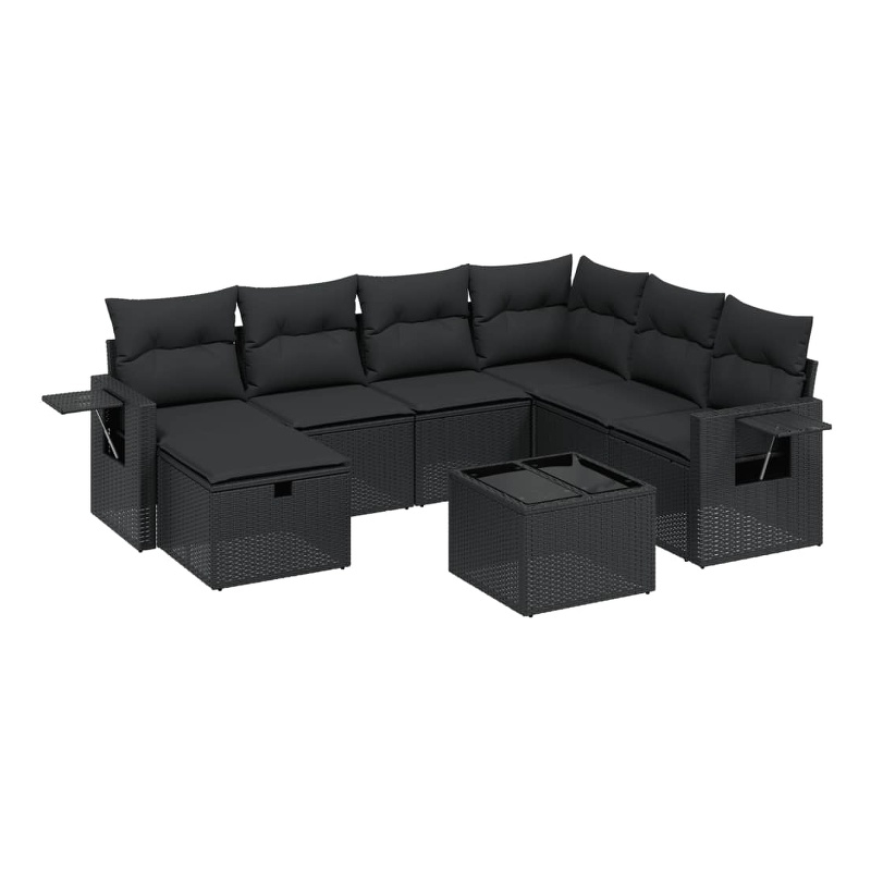 Afuera Living Contemporary 8 Piece Poly Rattan Large Sofa Set in Black