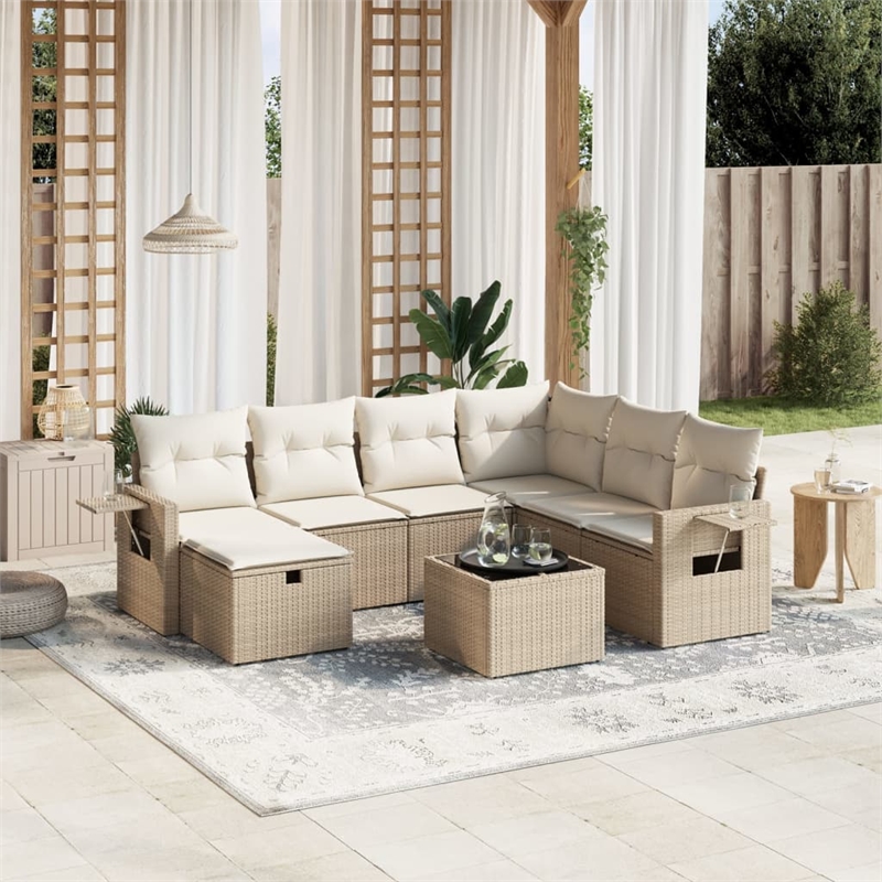 Afuera Living Contemporary 8 Piece Poly Rattan Sofa Set in Beige