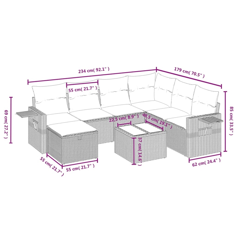 Afuera Living Contemporary 8 Piece Poly Rattan Sofa Set in Beige