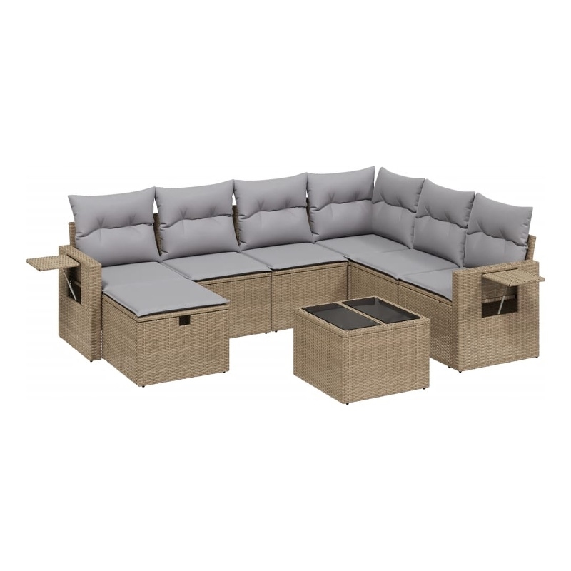 Afuera Living Contemporary 8 Piece Poly Rattan Large Sofa Set in Beige