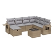 Afuera Living Contemporary 8 Piece Poly Rattan Large Sofa Set in Beige