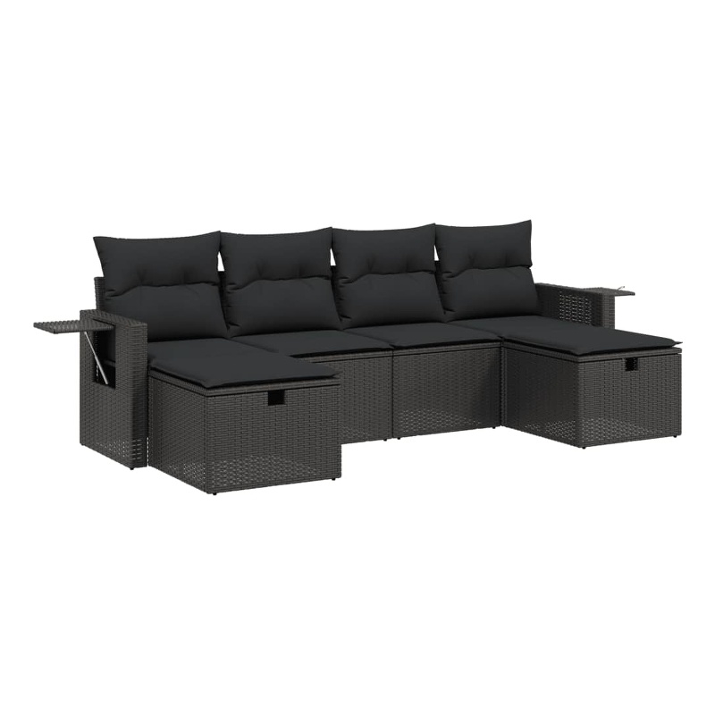 Afuera Living Contemporary Synthetic Poly Rattan 6 Piece  Sofa Set in Black