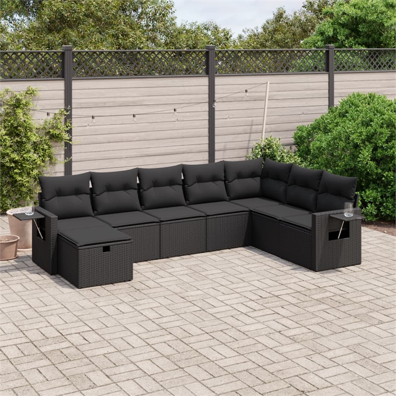 Afuera Living Contemporary 8 Piece Poly Rattan Small Sofa Set in Black