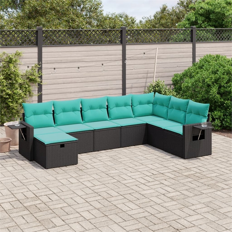 Afuera Living Contemporary 8 Piece Poly Rattan Large Sofa Set in Black