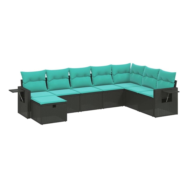 Afuera Living Contemporary 8 Piece Poly Rattan Large Sofa Set in Black