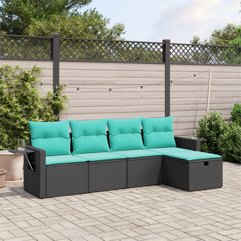 Afuera Living Contemporary 5 Piece Poly Rattan Large Sofa Set in Black