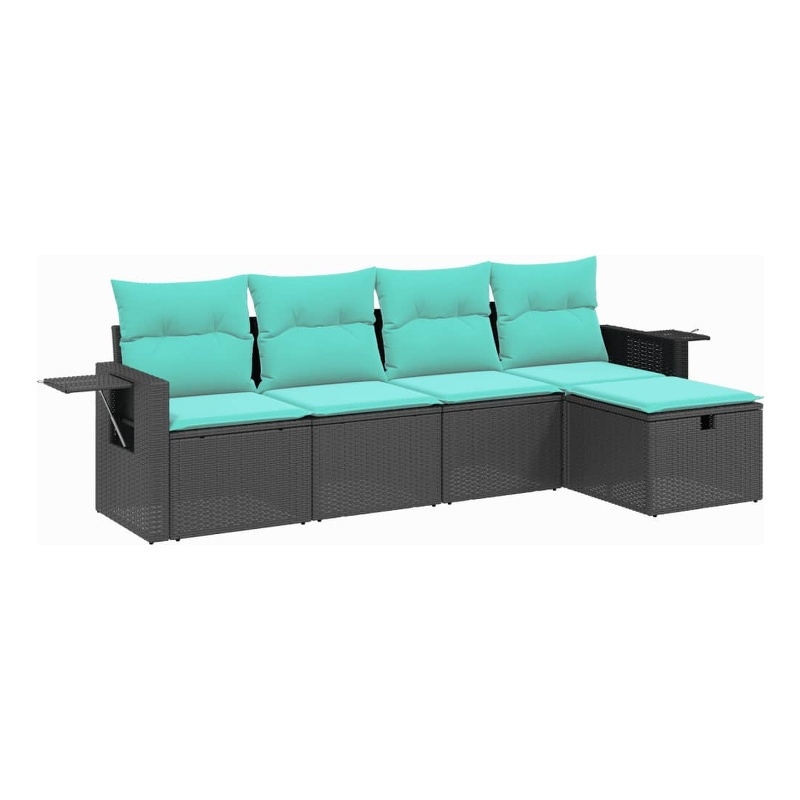 Afuera Living Contemporary 5 Piece Poly Rattan Large Sofa Set in Black