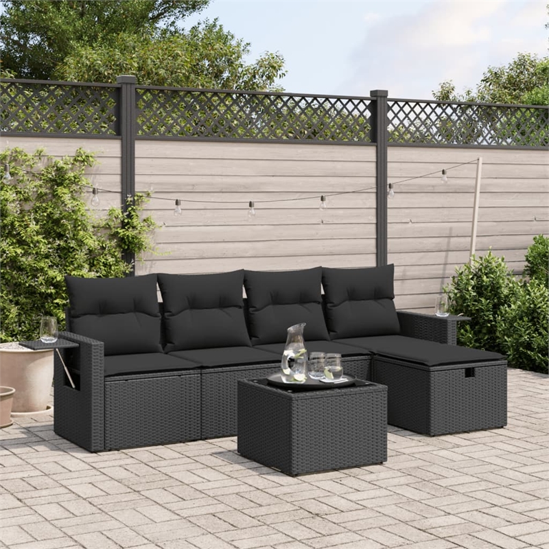 Afuera Living Contemporary 6 Piece Poly Rattan Large Sofa Set in Black