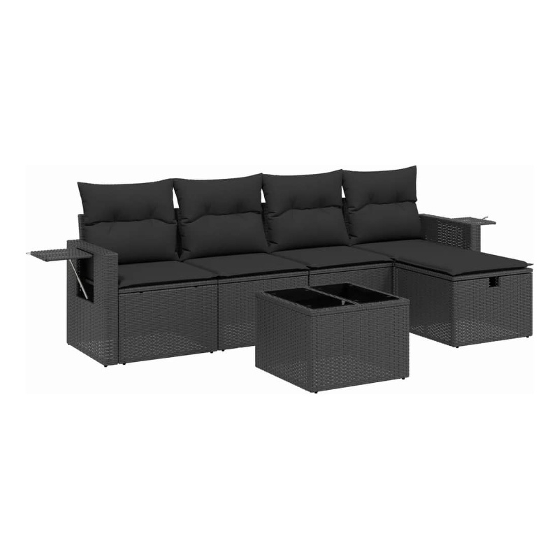 Afuera Living Contemporary 6 Piece Poly Rattan Large Sofa Set in Black