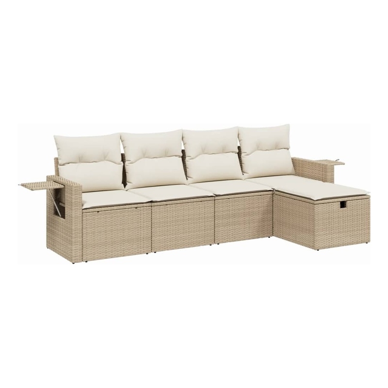 Afuera Living Contemporary 5 Piece Poly Rattan Large Sofa Set in Beige