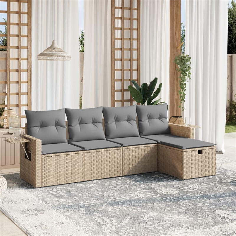 Afuera Living Contemporary Synthetic Poly Rattan 5 Piece  Sofa Set in Beige