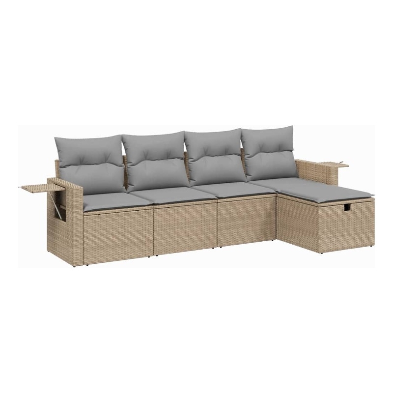 Afuera Living Contemporary Synthetic Poly Rattan 5 Piece  Sofa Set in Beige