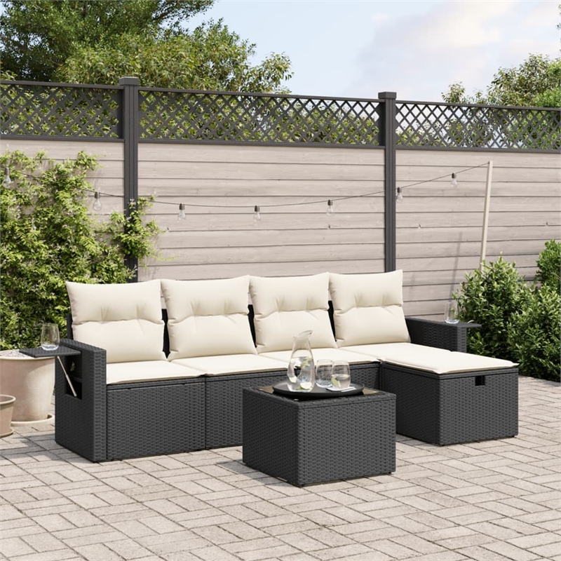 Afuera Living Contemporary 6 Piece Poly Rattan Sofa Set in Black